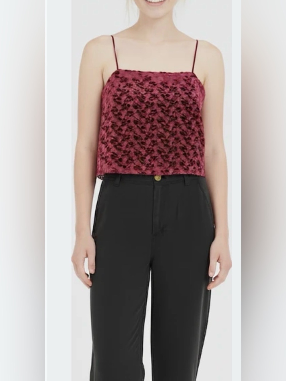 🆕GAP Burnout Velvet Crop Cami Burgundy Floral Spaghetti Strap Top XXL🆕 - Picture 3 of 16